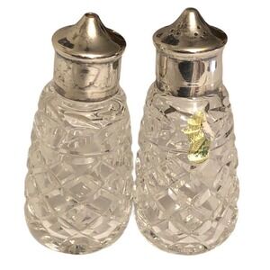Vintage Waterford Crystal GLANDORE Salt & Pepper Shaker Set Silver Plate Lids